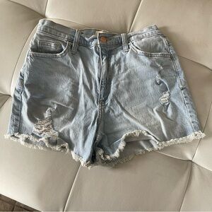 Universal Thread High Rise Shortie Shorts Size 4 light wash distressed frayed